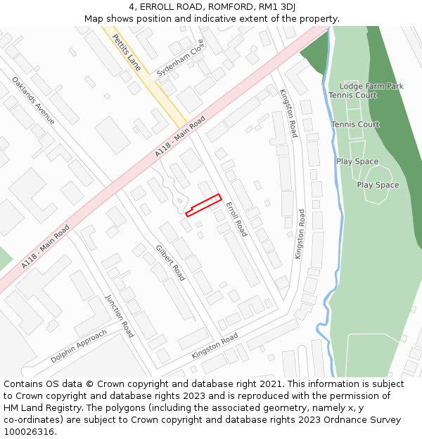 4, ERROLL ROAD, ROMFORD, RM1 3DJ: Location map and indicative extent of plot