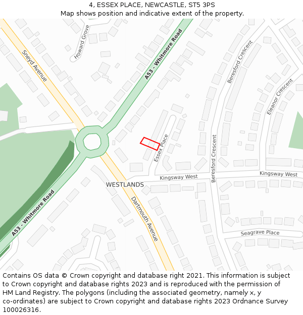 4, ESSEX PLACE, NEWCASTLE, ST5 3PS: Location map and indicative extent of plot