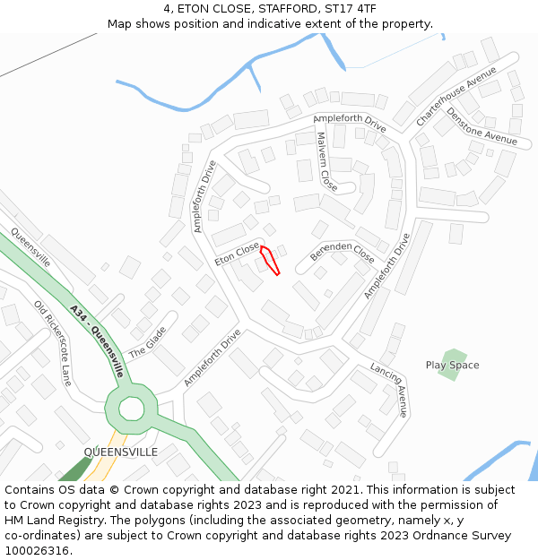 4, ETON CLOSE, STAFFORD, ST17 4TF: Location map and indicative extent of plot