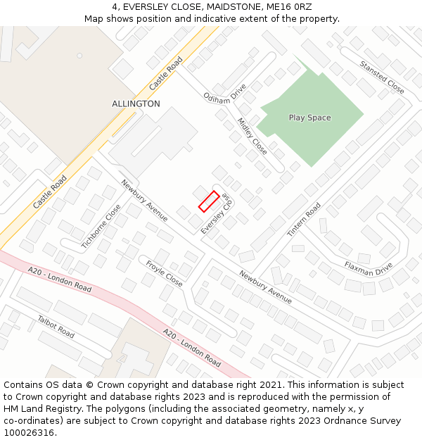4, EVERSLEY CLOSE, MAIDSTONE, ME16 0RZ: Location map and indicative extent of plot
