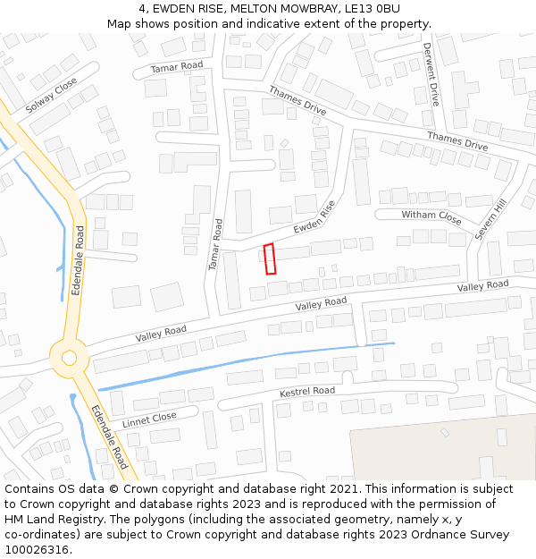 4, EWDEN RISE, MELTON MOWBRAY, LE13 0BU: Location map and indicative extent of plot
