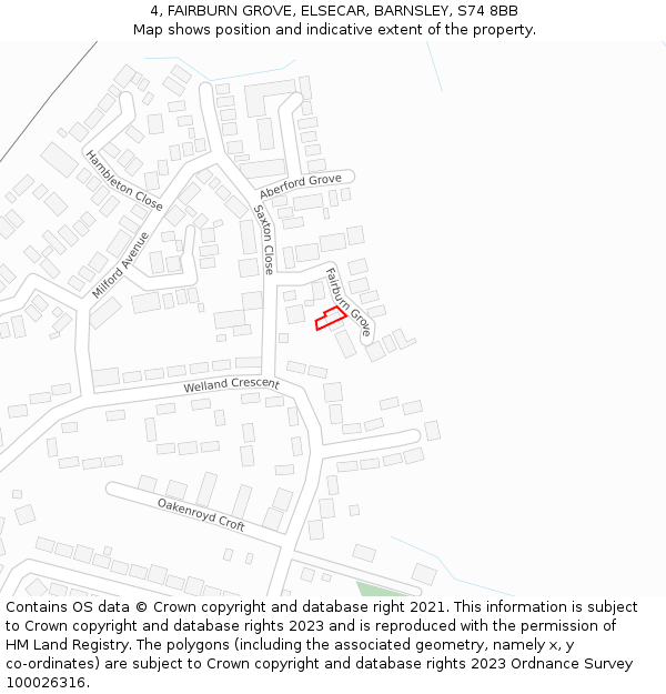 4, FAIRBURN GROVE, ELSECAR, BARNSLEY, S74 8BB: Location map and indicative extent of plot