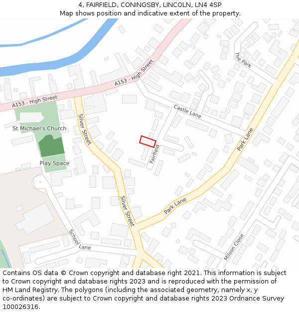 4, FAIRFIELD, CONINGSBY, LINCOLN, LN4 4SP: Location map and indicative extent of plot