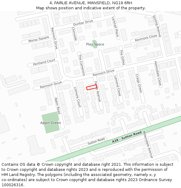 4, FAIRLIE AVENUE, MANSFIELD, NG19 6RH: Location map and indicative extent of plot