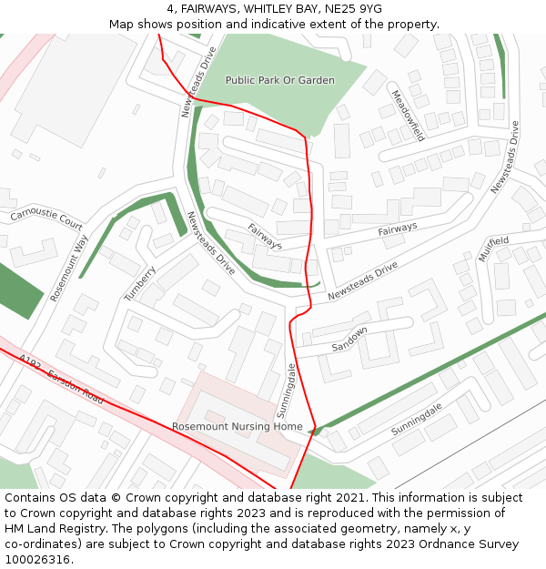 4, FAIRWAYS, WHITLEY BAY, NE25 9YG: Location map and indicative extent of plot