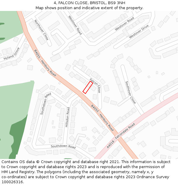 4, FALCON CLOSE, BRISTOL, BS9 3NH: Location map and indicative extent of plot