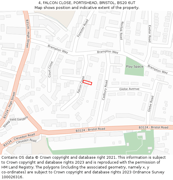 4, FALCON CLOSE, PORTISHEAD, BRISTOL, BS20 6UT: Location map and indicative extent of plot
