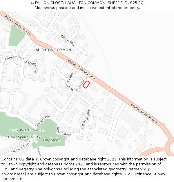 4, FALLON CLOSE, LAUGHTON COMMON, SHEFFIELD, S25 3QJ: Location map and indicative extent of plot