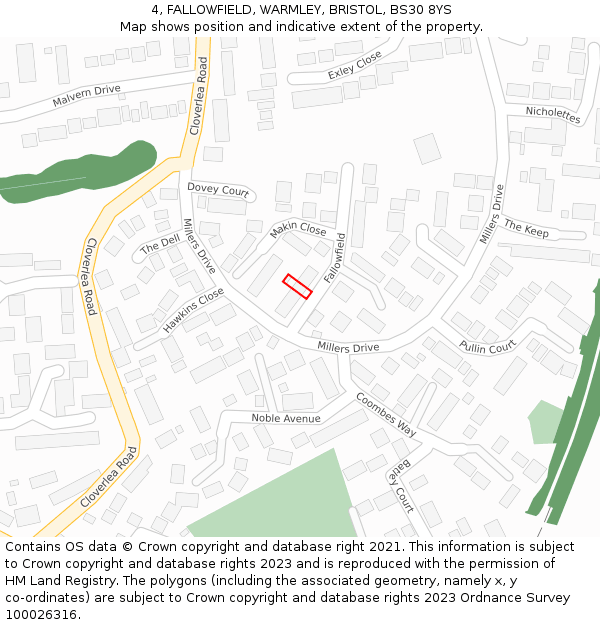 4, FALLOWFIELD, WARMLEY, BRISTOL, BS30 8YS: Location map and indicative extent of plot