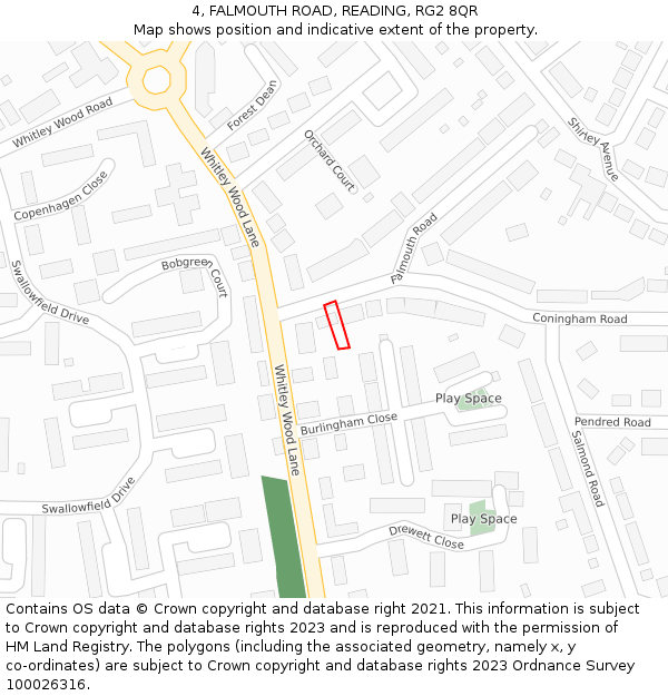 4, FALMOUTH ROAD, READING, RG2 8QR: Location map and indicative extent of plot