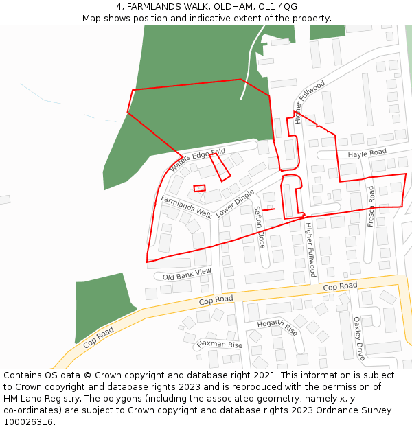 4, FARMLANDS WALK, OLDHAM, OL1 4QG: Location map and indicative extent of plot
