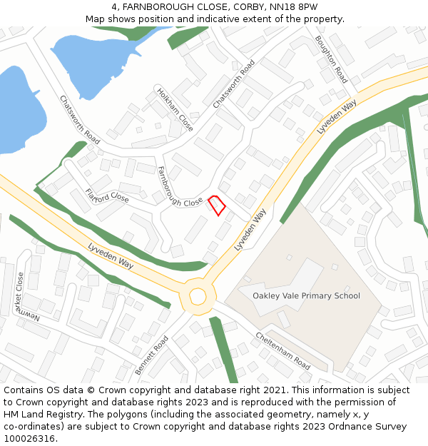 4, FARNBOROUGH CLOSE, CORBY, NN18 8PW: Location map and indicative extent of plot