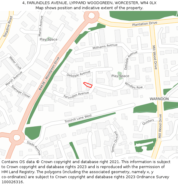4, FARUNDLES AVENUE, LYPPARD WOODGREEN, WORCESTER, WR4 0LX: Location map and indicative extent of plot