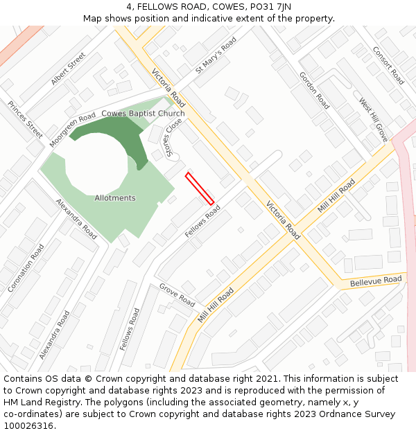 4, FELLOWS ROAD, COWES, PO31 7JN: Location map and indicative extent of plot