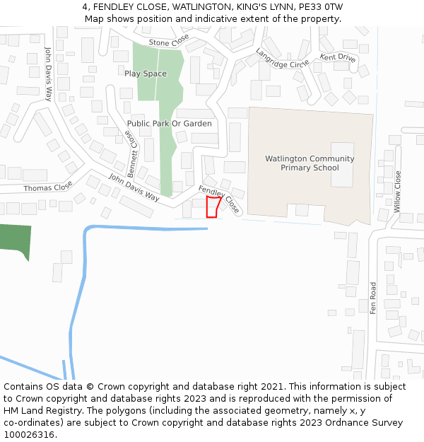 4, FENDLEY CLOSE, WATLINGTON, KING'S LYNN, PE33 0TW: Location map and indicative extent of plot