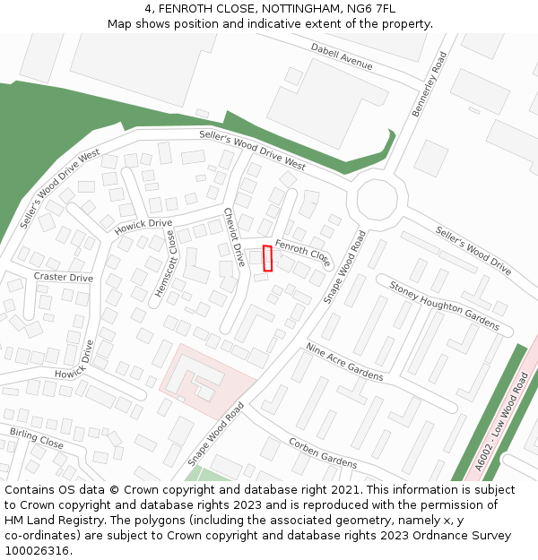 4, FENROTH CLOSE, NOTTINGHAM, NG6 7FL: Location map and indicative extent of plot