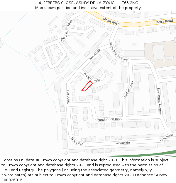 4, FERRERS CLOSE, ASHBY-DE-LA-ZOUCH, LE65 2NG: Location map and indicative extent of plot