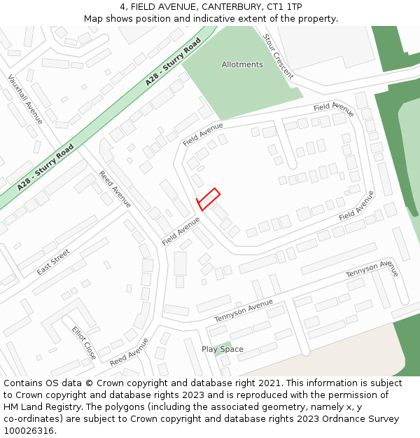 4, FIELD AVENUE, CANTERBURY, CT1 1TP: Location map and indicative extent of plot