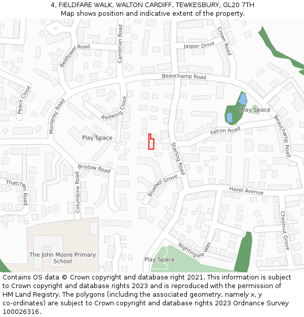 4, FIELDFARE WALK, WALTON CARDIFF, TEWKESBURY, GL20 7TH: Location map and indicative extent of plot