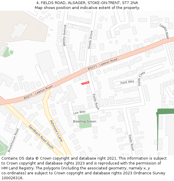 4, FIELDS ROAD, ALSAGER, STOKE-ON-TRENT, ST7 2NA: Location map and indicative extent of plot