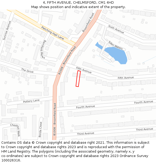 4, FIFTH AVENUE, CHELMSFORD, CM1 4HD: Location map and indicative extent of plot