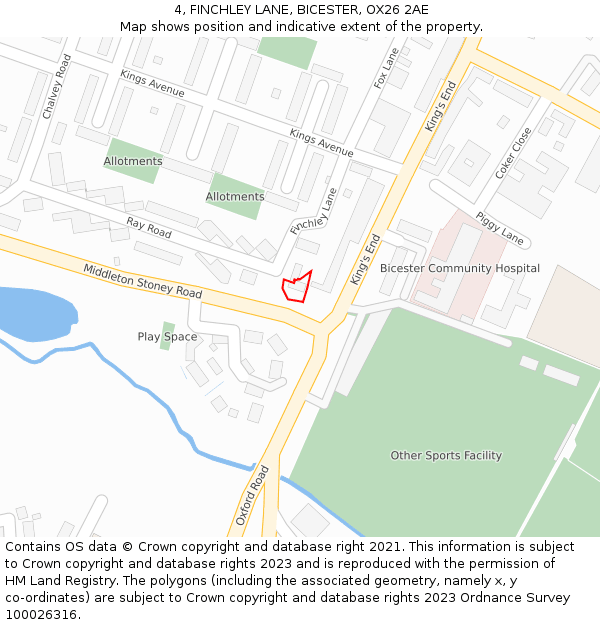 4, FINCHLEY LANE, BICESTER, OX26 2AE: Location map and indicative extent of plot