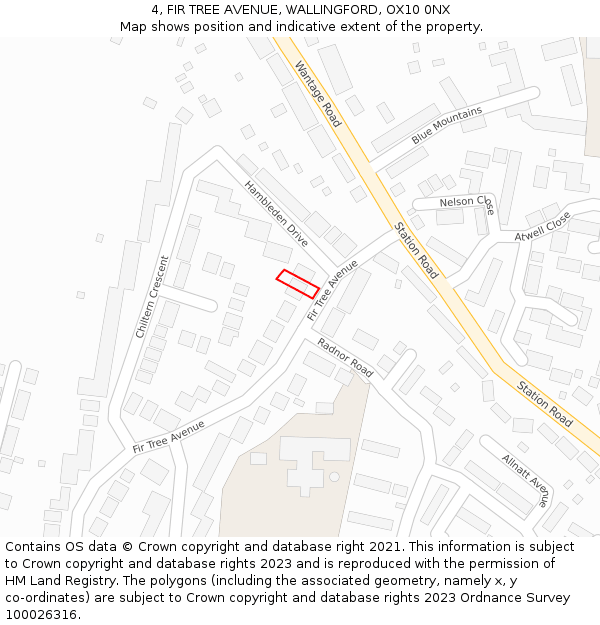 4, FIR TREE AVENUE, WALLINGFORD, OX10 0NX: Location map and indicative extent of plot