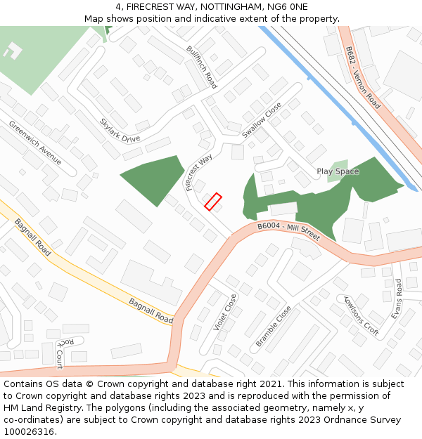 4, FIRECREST WAY, NOTTINGHAM, NG6 0NE: Location map and indicative extent of plot