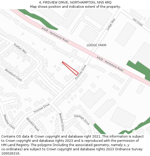 4, FIRSVIEW DRIVE, NORTHAMPTON, NN5 6RQ: Location map and indicative extent of plot