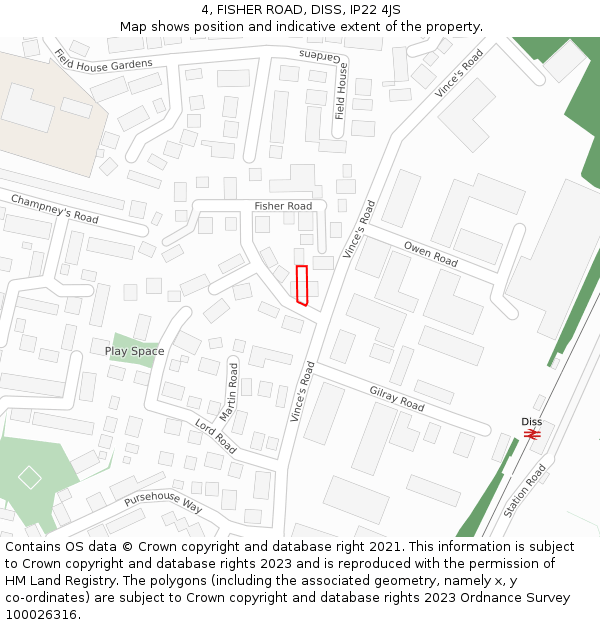 4, FISHER ROAD, DISS, IP22 4JS: Location map and indicative extent of plot