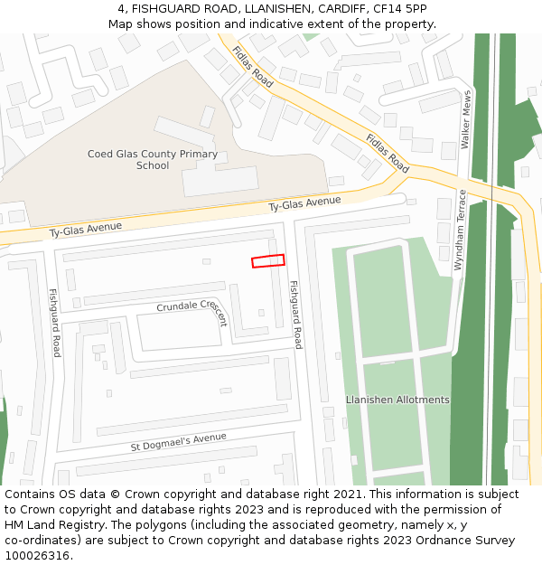 4, FISHGUARD ROAD, LLANISHEN, CARDIFF, CF14 5PP: Location map and indicative extent of plot