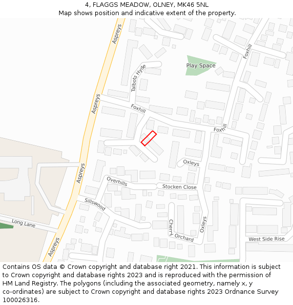 4, FLAGGS MEADOW, OLNEY, MK46 5NL: Location map and indicative extent of plot