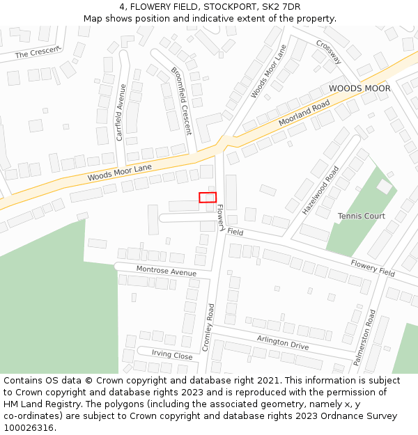 4, FLOWERY FIELD, STOCKPORT, SK2 7DR: Location map and indicative extent of plot