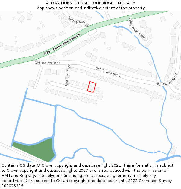 4, FOALHURST CLOSE, TONBRIDGE, TN10 4HA: Location map and indicative extent of plot