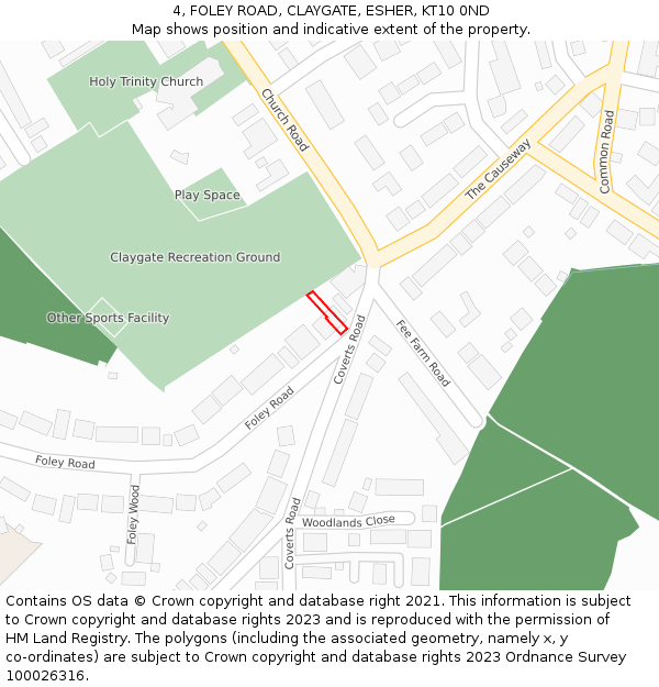 4, FOLEY ROAD, CLAYGATE, ESHER, KT10 0ND: Location map and indicative extent of plot