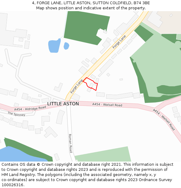 4, FORGE LANE, LITTLE ASTON, SUTTON COLDFIELD, B74 3BE: Location map and indicative extent of plot