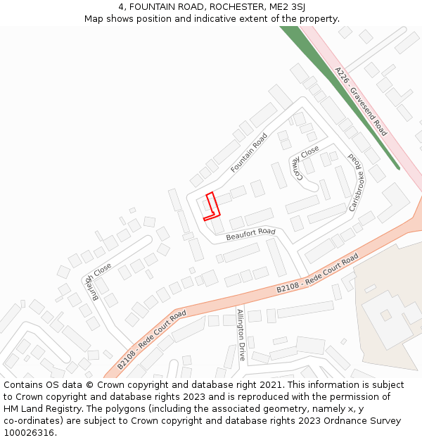 4, FOUNTAIN ROAD, ROCHESTER, ME2 3SJ: Location map and indicative extent of plot
