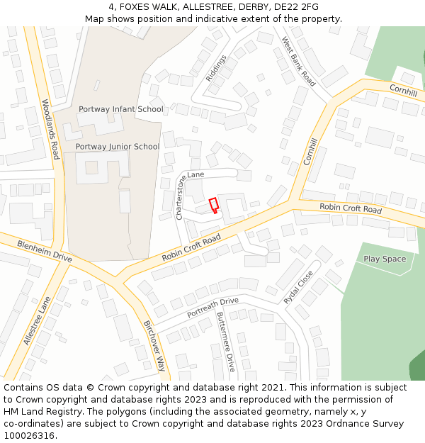 4, FOXES WALK, ALLESTREE, DERBY, DE22 2FG: Location map and indicative extent of plot