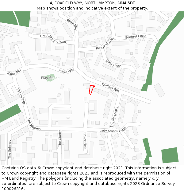 4, FOXFIELD WAY, NORTHAMPTON, NN4 5BE: Location map and indicative extent of plot