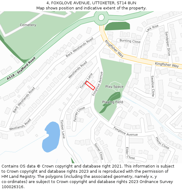 4, FOXGLOVE AVENUE, UTTOXETER, ST14 8UN: Location map and indicative extent of plot