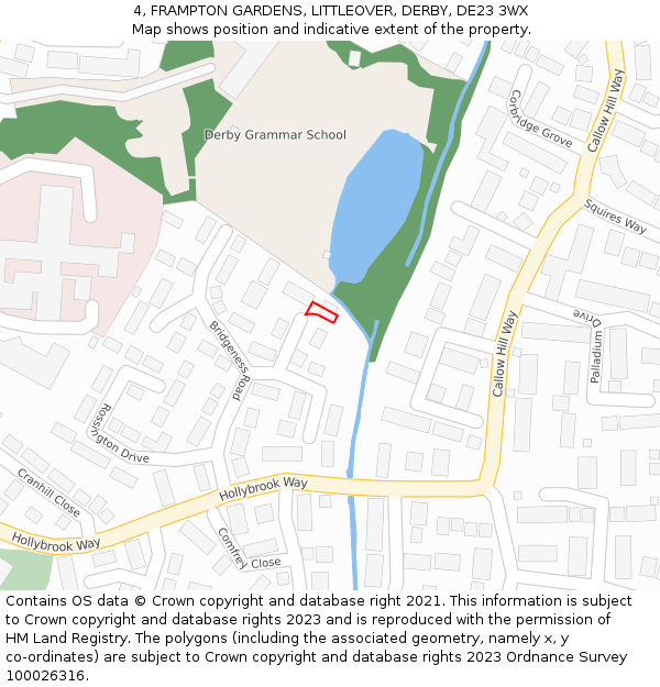 4, FRAMPTON GARDENS, LITTLEOVER, DERBY, DE23 3WX: Location map and indicative extent of plot