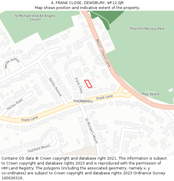 4, FRANK CLOSE, DEWSBURY, WF12 0JR: Location map and indicative extent of plot