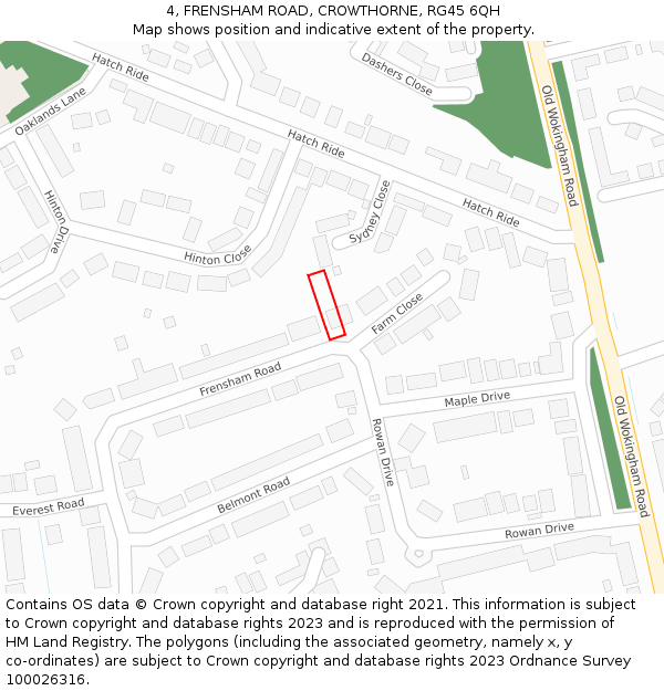 4, FRENSHAM ROAD, CROWTHORNE, RG45 6QH: Location map and indicative extent of plot