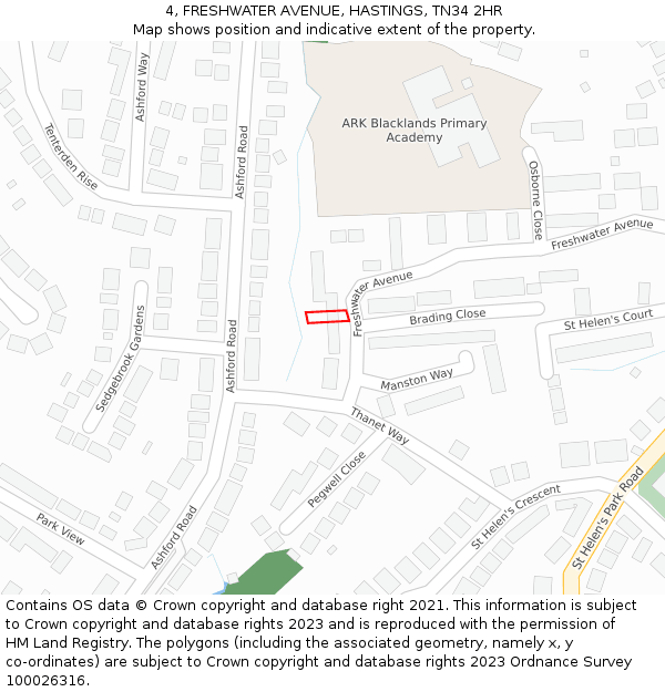 4, FRESHWATER AVENUE, HASTINGS, TN34 2HR: Location map and indicative extent of plot