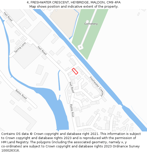4, FRESHWATER CRESCENT, HEYBRIDGE, MALDON, CM9 4PA: Location map and indicative extent of plot