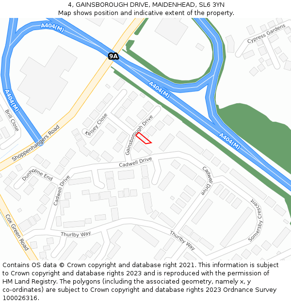 4, GAINSBOROUGH DRIVE, MAIDENHEAD, SL6 3YN: Location map and indicative extent of plot