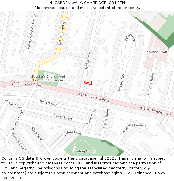 4, GARDEN WALK, CAMBRIDGE, CB4 3EN: Location map and indicative extent of plot