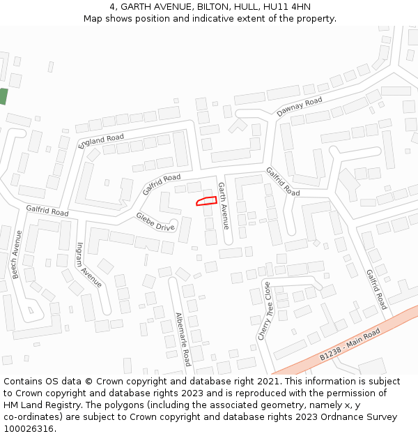 4, GARTH AVENUE, BILTON, HULL, HU11 4HN: Location map and indicative extent of plot