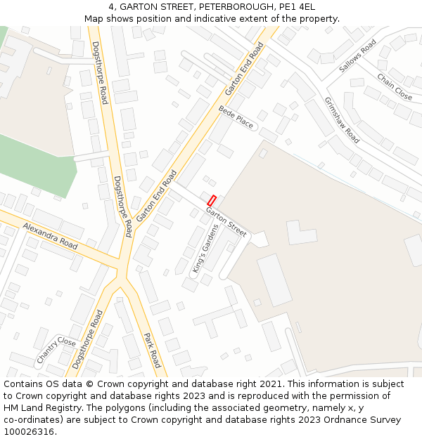 4, GARTON STREET, PETERBOROUGH, PE1 4EL: Location map and indicative extent of plot