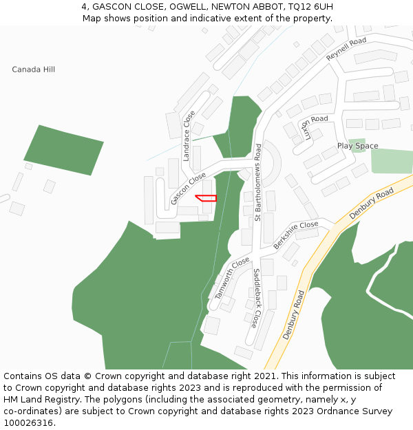 4, GASCON CLOSE, OGWELL, NEWTON ABBOT, TQ12 6UH: Location map and indicative extent of plot